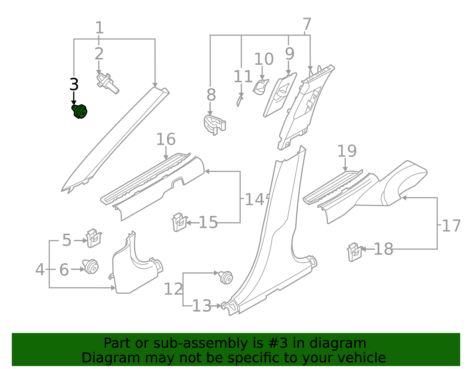Windshield Pillar Trim Fastener - Kia (85849-3X000)