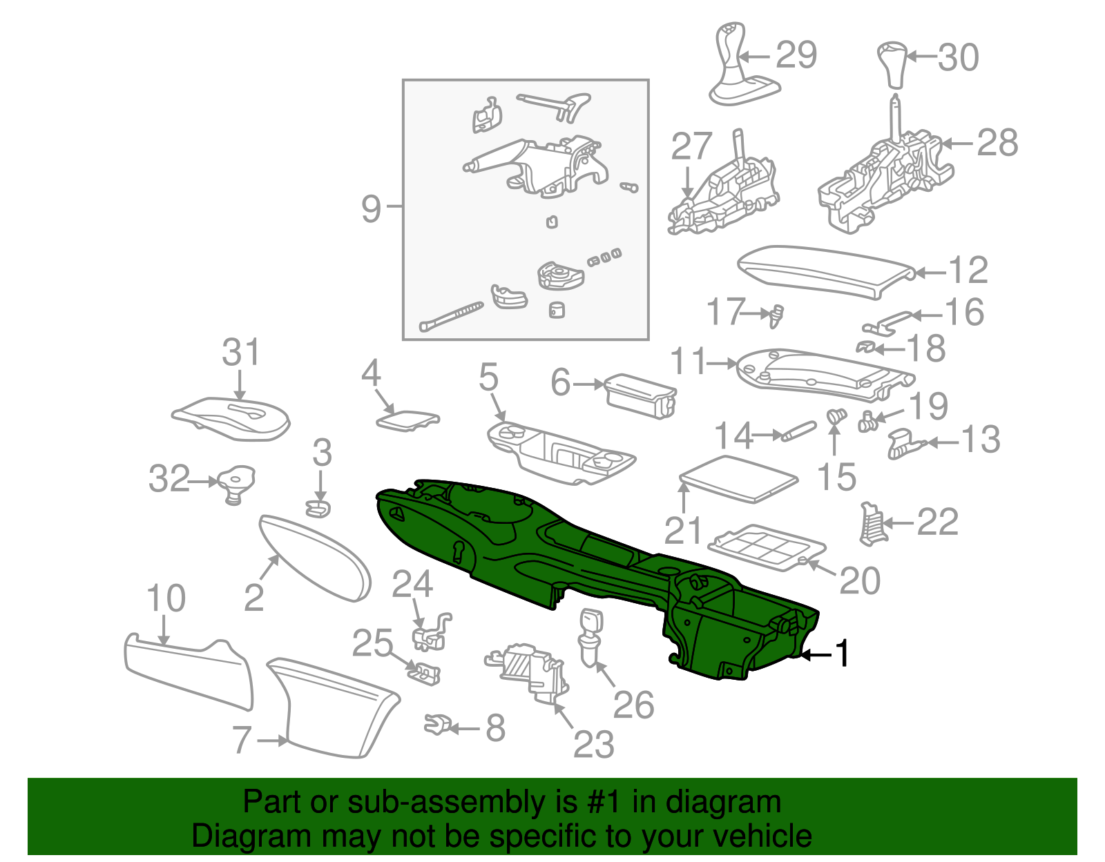 Center Console - Porsche (996-552-125-03-P13)